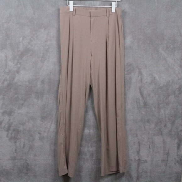 VUORI Villa Trouser Pants Pleated Wide Leg Flowy Walnut Beige Womens Sz L - Picture 4 of 9